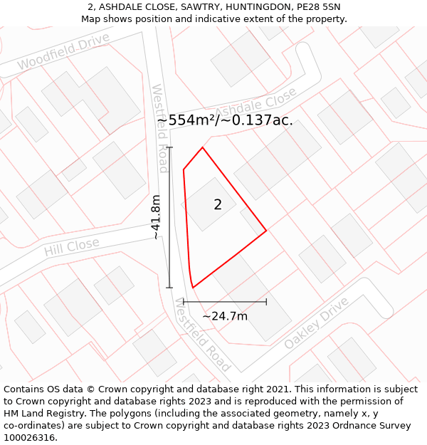 2, ASHDALE CLOSE, SAWTRY, HUNTINGDON, PE28 5SN: Plot and title map