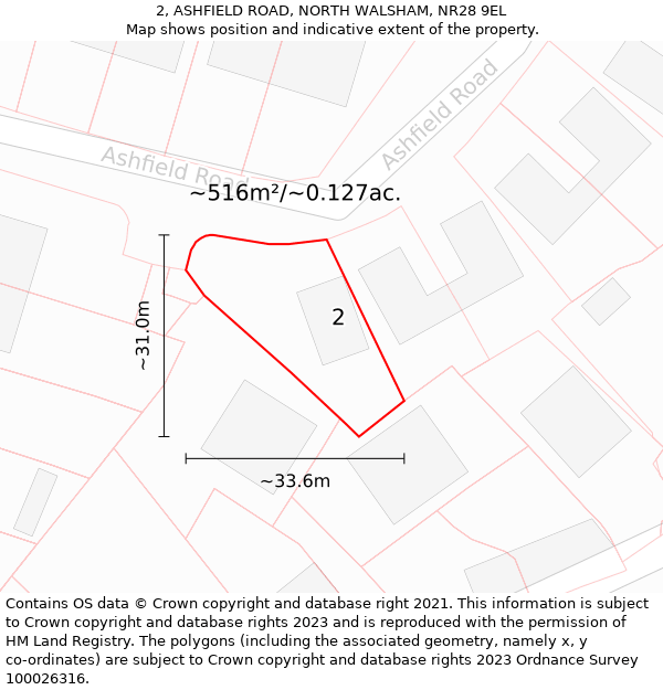 2, ASHFIELD ROAD, NORTH WALSHAM, NR28 9EL: Plot and title map