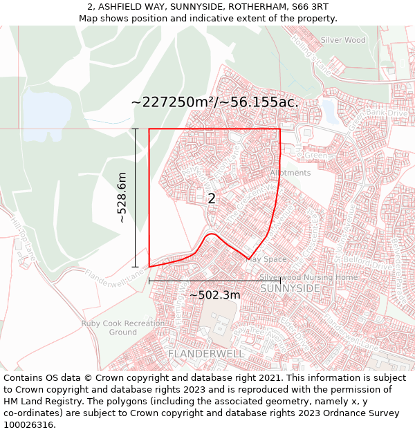 2, ASHFIELD WAY, SUNNYSIDE, ROTHERHAM, S66 3RT: Plot and title map