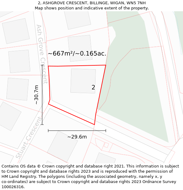 2, ASHGROVE CRESCENT, BILLINGE, WIGAN, WN5 7NH: Plot and title map