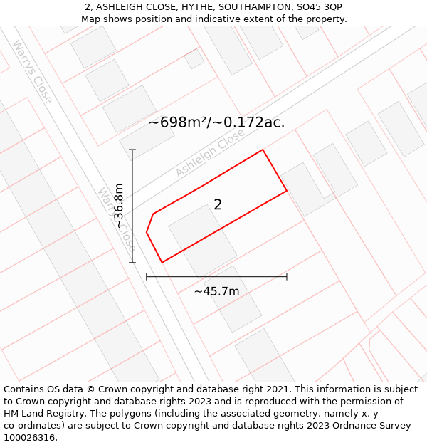 2, ASHLEIGH CLOSE, HYTHE, SOUTHAMPTON, SO45 3QP: Plot and title map