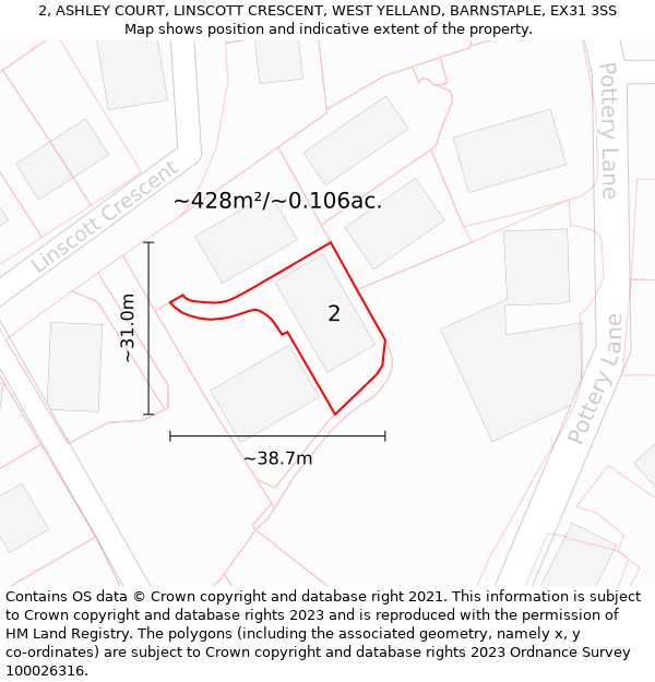 2, ASHLEY COURT, LINSCOTT CRESCENT, WEST YELLAND, BARNSTAPLE, EX31 3SS: Plot and title map