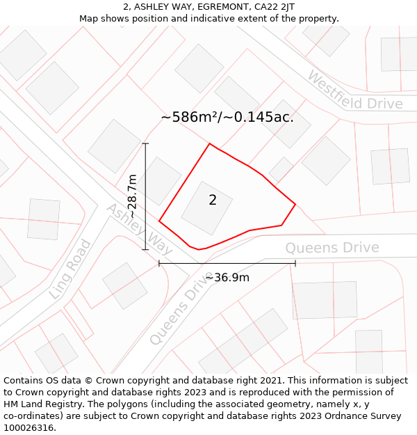 2, ASHLEY WAY, EGREMONT, CA22 2JT: Plot and title map