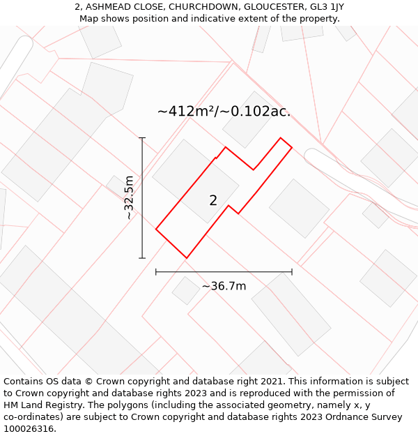 2, ASHMEAD CLOSE, CHURCHDOWN, GLOUCESTER, GL3 1JY: Plot and title map