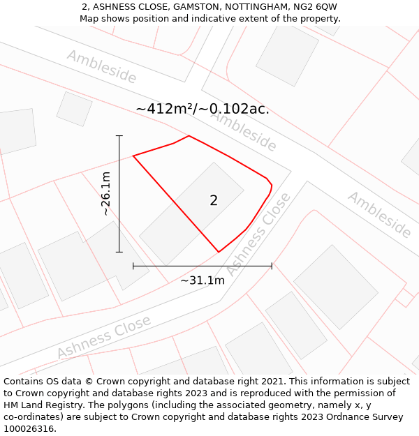 2, ASHNESS CLOSE, GAMSTON, NOTTINGHAM, NG2 6QW: Plot and title map