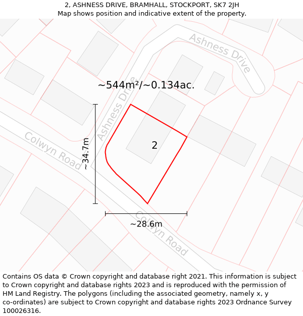 2, ASHNESS DRIVE, BRAMHALL, STOCKPORT, SK7 2JH: Plot and title map