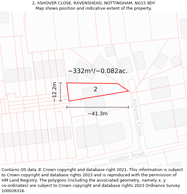 2, ASHOVER CLOSE, RAVENSHEAD, NOTTINGHAM, NG15 9DY: Plot and title map