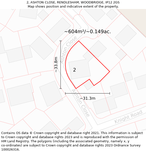 2, ASHTON CLOSE, RENDLESHAM, WOODBRIDGE, IP12 2GS: Plot and title map