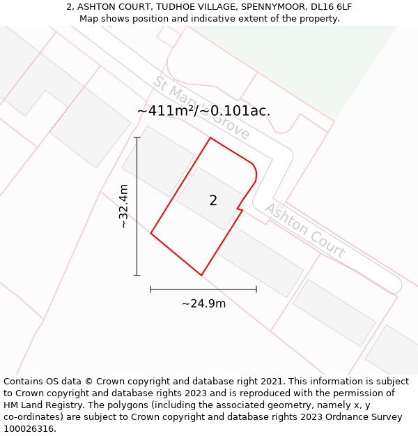 2, ASHTON COURT, TUDHOE VILLAGE, SPENNYMOOR, DL16 6LF: Plot and title map