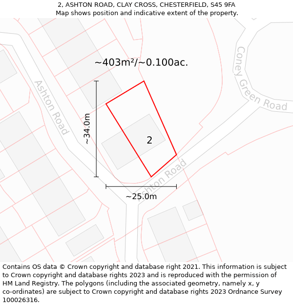 2, ASHTON ROAD, CLAY CROSS, CHESTERFIELD, S45 9FA: Plot and title map