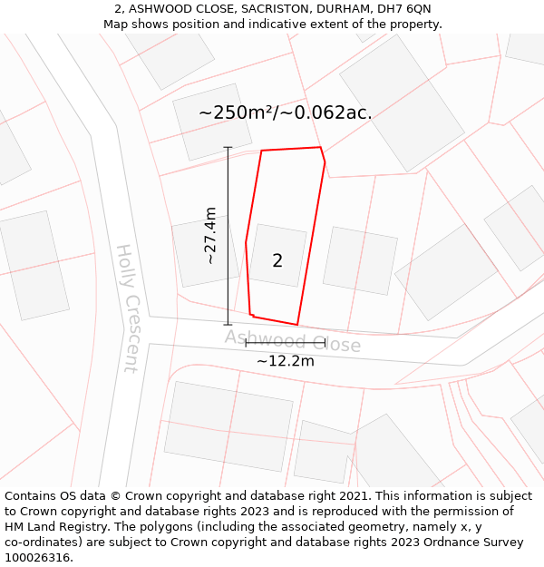 2, ASHWOOD CLOSE, SACRISTON, DURHAM, DH7 6QN: Plot and title map