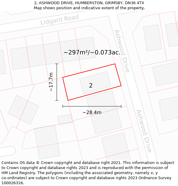 2, ASHWOOD DRIVE, HUMBERSTON, GRIMSBY, DN36 4TX: Plot and title map