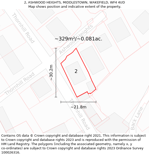 2, ASHWOOD HEIGHTS, MIDDLESTOWN, WAKEFIELD, WF4 4UD: Plot and title map