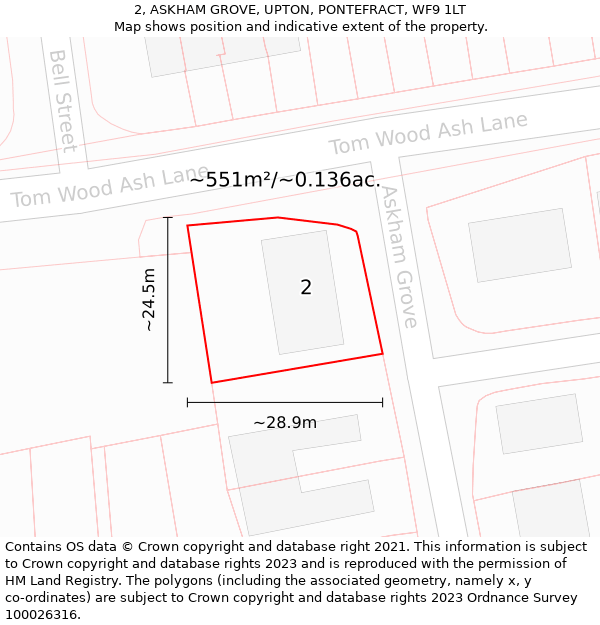 2, ASKHAM GROVE, UPTON, PONTEFRACT, WF9 1LT: Plot and title map