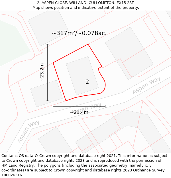 2, ASPEN CLOSE, WILLAND, CULLOMPTON, EX15 2ST: Plot and title map