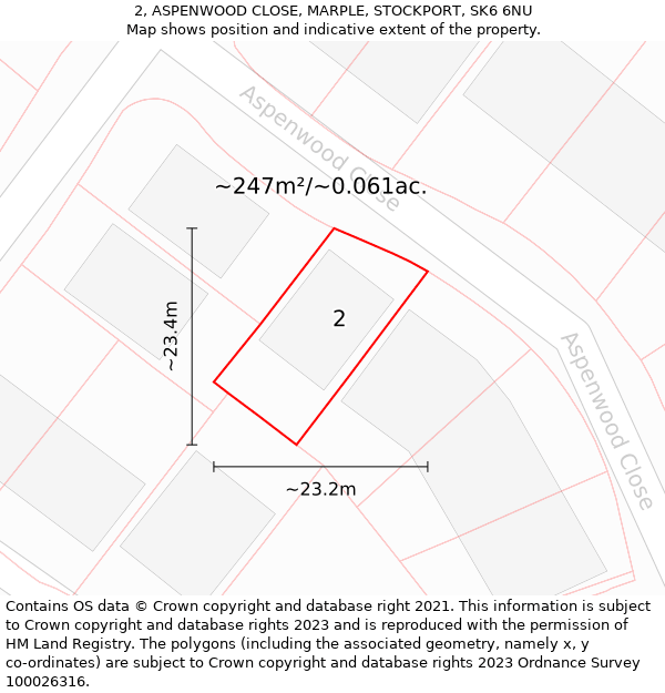 2, ASPENWOOD CLOSE, MARPLE, STOCKPORT, SK6 6NU: Plot and title map