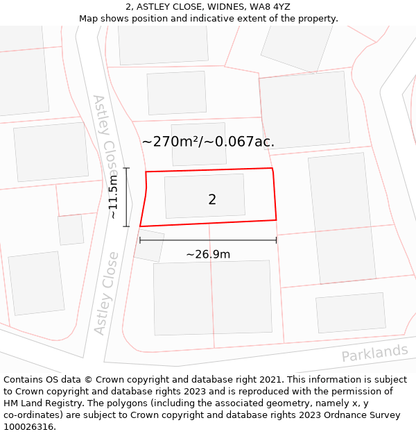 2, ASTLEY CLOSE, WIDNES, WA8 4YZ: Plot and title map