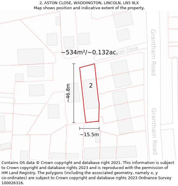 2, ASTON CLOSE, WADDINGTON, LINCOLN, LN5 9LX: Plot and title map