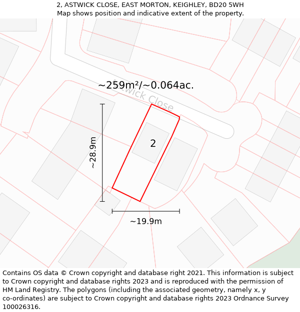 2, ASTWICK CLOSE, EAST MORTON, KEIGHLEY, BD20 5WH: Plot and title map