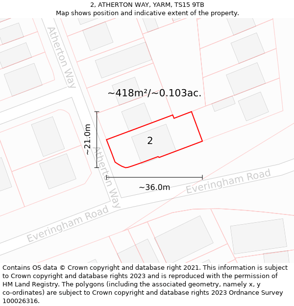 2, ATHERTON WAY, YARM, TS15 9TB: Plot and title map