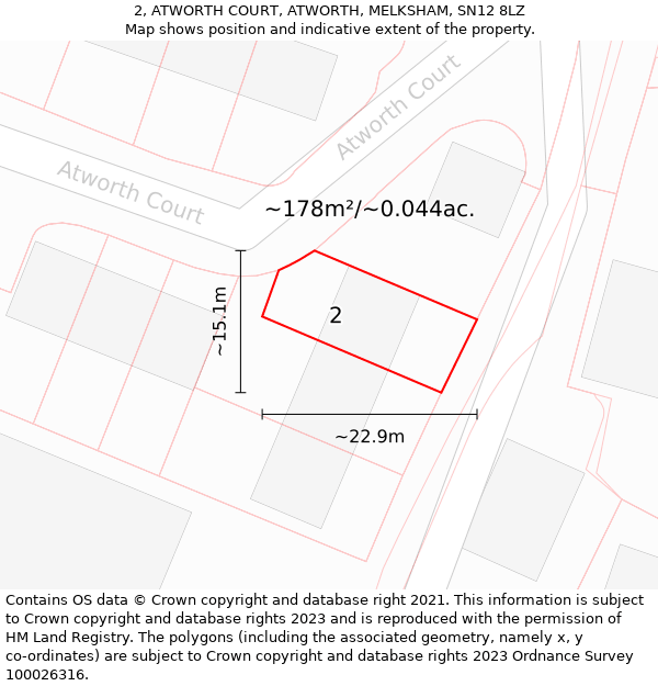 2, ATWORTH COURT, ATWORTH, MELKSHAM, SN12 8LZ: Plot and title map