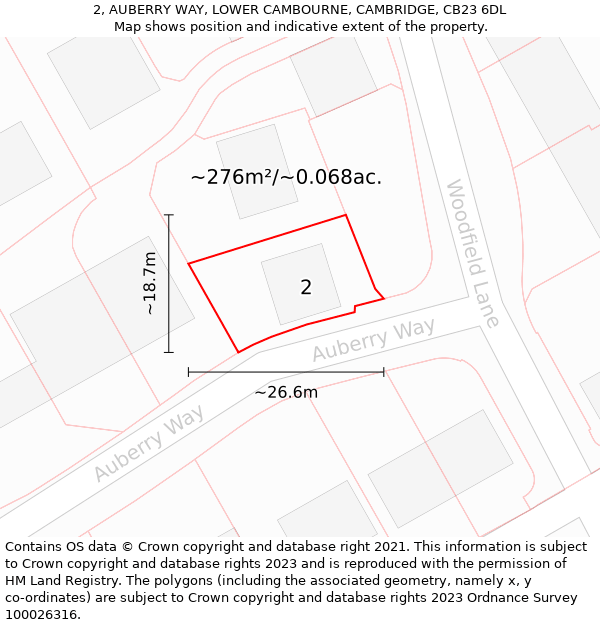 2, AUBERRY WAY, LOWER CAMBOURNE, CAMBRIDGE, CB23 6DL: Plot and title map