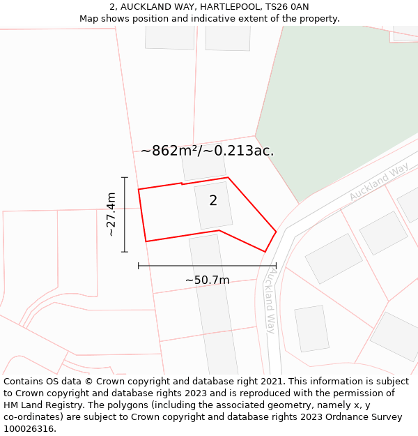 2, AUCKLAND WAY, HARTLEPOOL, TS26 0AN: Plot and title map