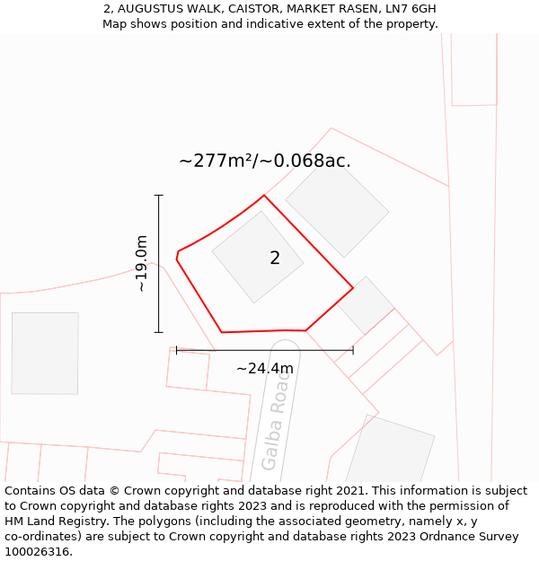 2, AUGUSTUS WALK, CAISTOR, MARKET RASEN, LN7 6GH: Plot and title map