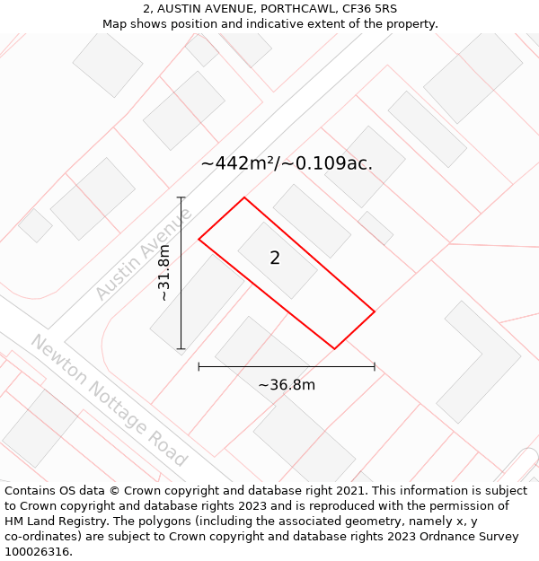 2, AUSTIN AVENUE, PORTHCAWL, CF36 5RS: Plot and title map