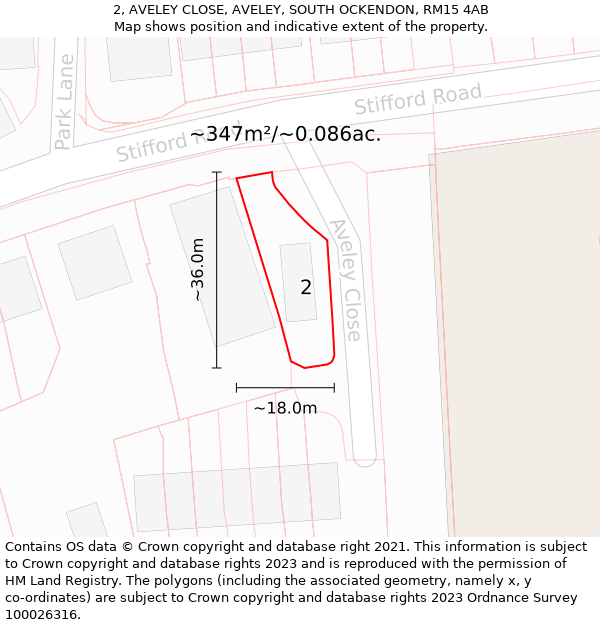 2, AVELEY CLOSE, AVELEY, SOUTH OCKENDON, RM15 4AB: Plot and title map