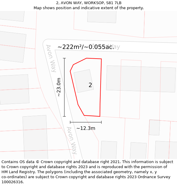 2, AVON WAY, WORKSOP, S81 7LB: Plot and title map