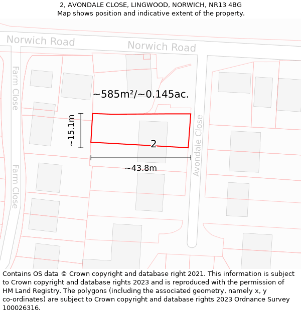 2, AVONDALE CLOSE, LINGWOOD, NORWICH, NR13 4BG: Plot and title map