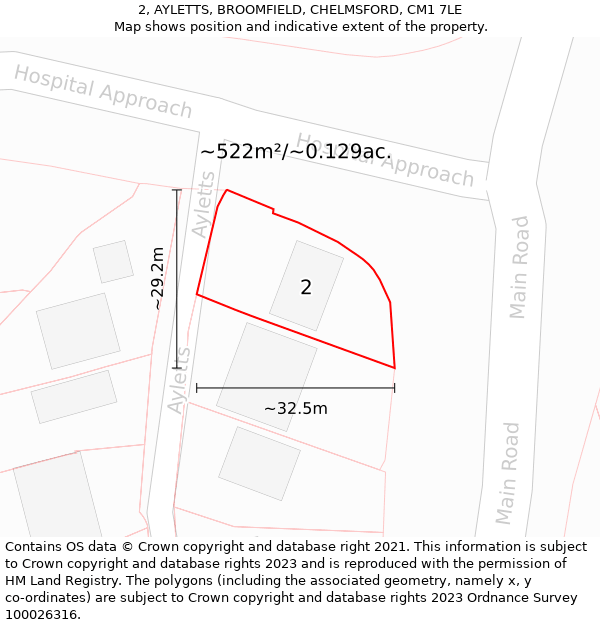 2, AYLETTS, BROOMFIELD, CHELMSFORD, CM1 7LE: Plot and title map