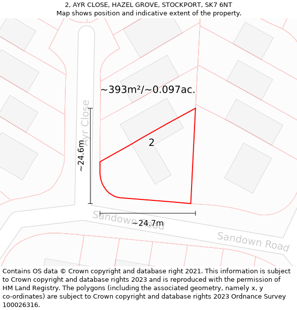 2, AYR CLOSE, HAZEL GROVE, STOCKPORT, SK7 6NT: Plot and title map