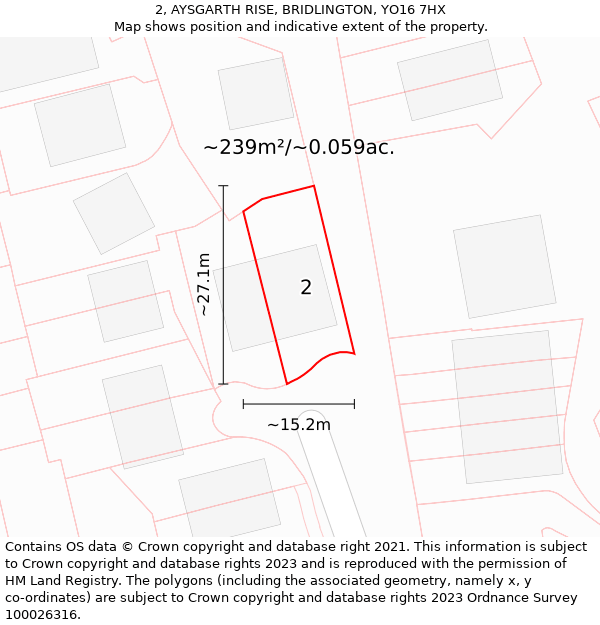 2, AYSGARTH RISE, BRIDLINGTON, YO16 7HX: Plot and title map