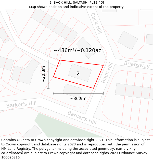 2, BACK HILL, SALTASH, PL12 4DJ: Plot and title map