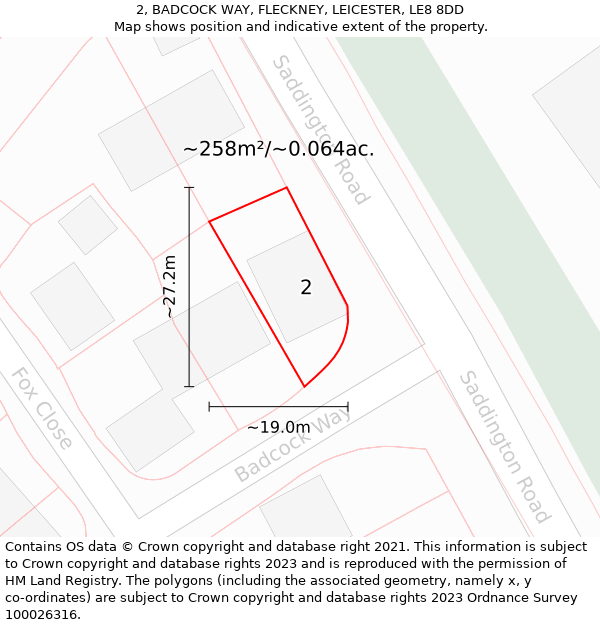 2, BADCOCK WAY, FLECKNEY, LEICESTER, LE8 8DD: Plot and title map