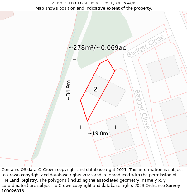 2, BADGER CLOSE, ROCHDALE, OL16 4QR: Plot and title map