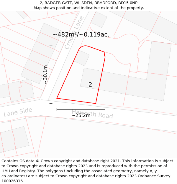 2, BADGER GATE, WILSDEN, BRADFORD, BD15 0NP: Plot and title map