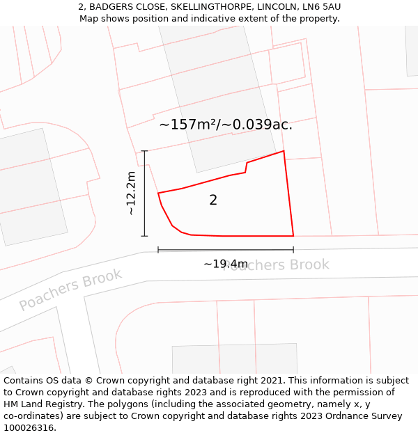 2, BADGERS CLOSE, SKELLINGTHORPE, LINCOLN, LN6 5AU: Plot and title map