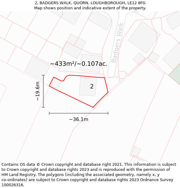 2, BADGERS WALK, QUORN, LOUGHBOROUGH, LE12 8FG: Plot and title map