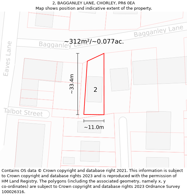 2, BAGGANLEY LANE, CHORLEY, PR6 0EA: Plot and title map