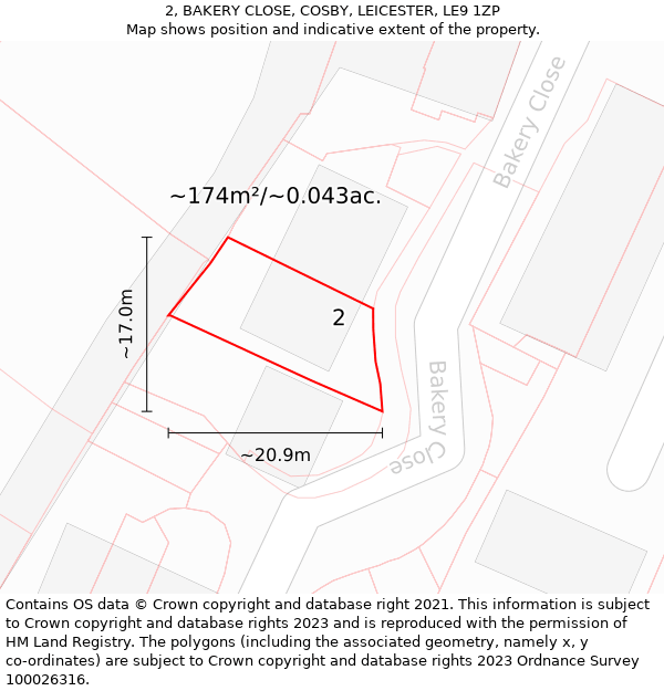 2, BAKERY CLOSE, COSBY, LEICESTER, LE9 1ZP: Plot and title map