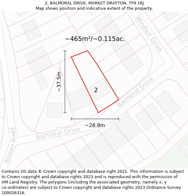 2, BALMORAL DRIVE, MARKET DRAYTON, TF9 1RJ: Plot and title map