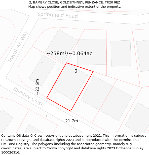 2, BAMBRY CLOSE, GOLDSITHNEY, PENZANCE, TR20 9EZ: Plot and title map