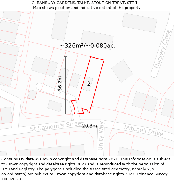 2, BANBURY GARDENS, TALKE, STOKE-ON-TRENT, ST7 1LH: Plot and title map