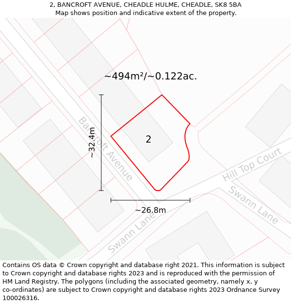 2, BANCROFT AVENUE, CHEADLE HULME, CHEADLE, SK8 5BA: Plot and title map