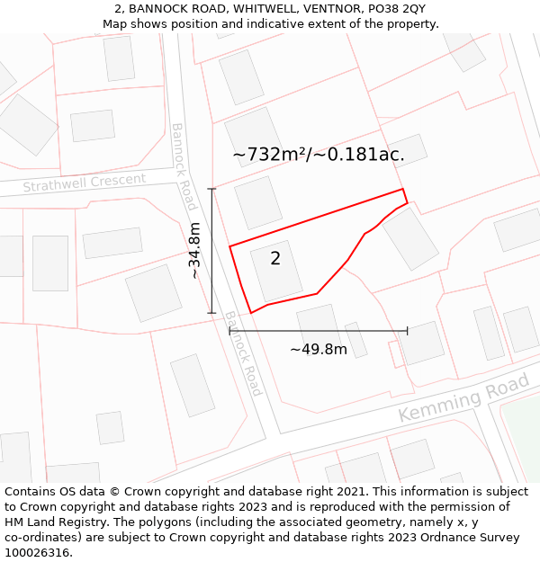 2, BANNOCK ROAD, WHITWELL, VENTNOR, PO38 2QY: Plot and title map