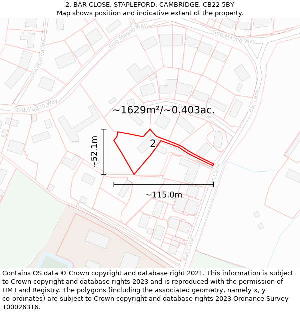 2, BAR CLOSE, STAPLEFORD, CAMBRIDGE, CB22 5BY: Plot and title map