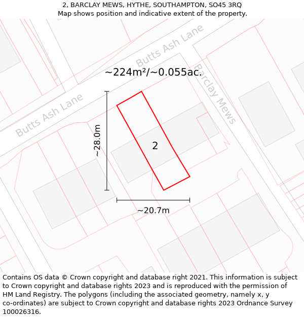 2, BARCLAY MEWS, HYTHE, SOUTHAMPTON, SO45 3RQ: Plot and title map